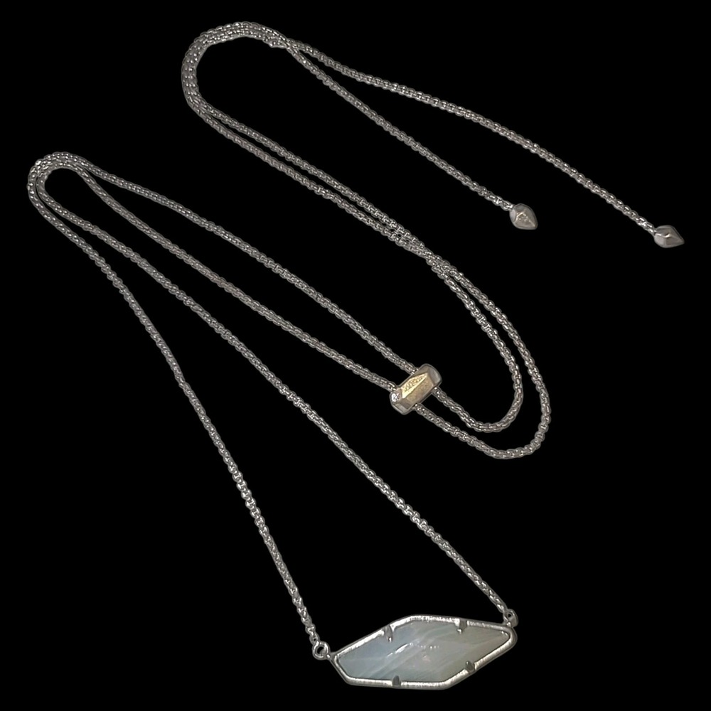 Kendra‎ Scott Beth Adjustable Necklace Silver Tone Geometric Stone Slider